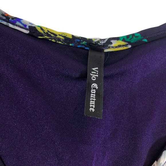 EUC Vijo Couture Multi-color Floral Print Hi-Low Hem Cold Shoulder Dress - Picture 2 of 5